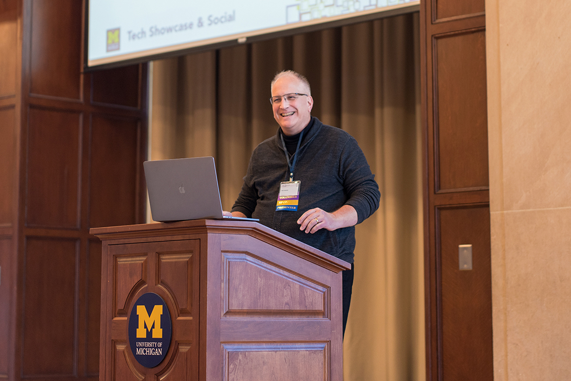 Joel Iverson, ITS Marketing and Communications hosted the 2023 Michigan IT Tech Showcase and Social; Photograph by Tony Giusca, LSA Technology Services