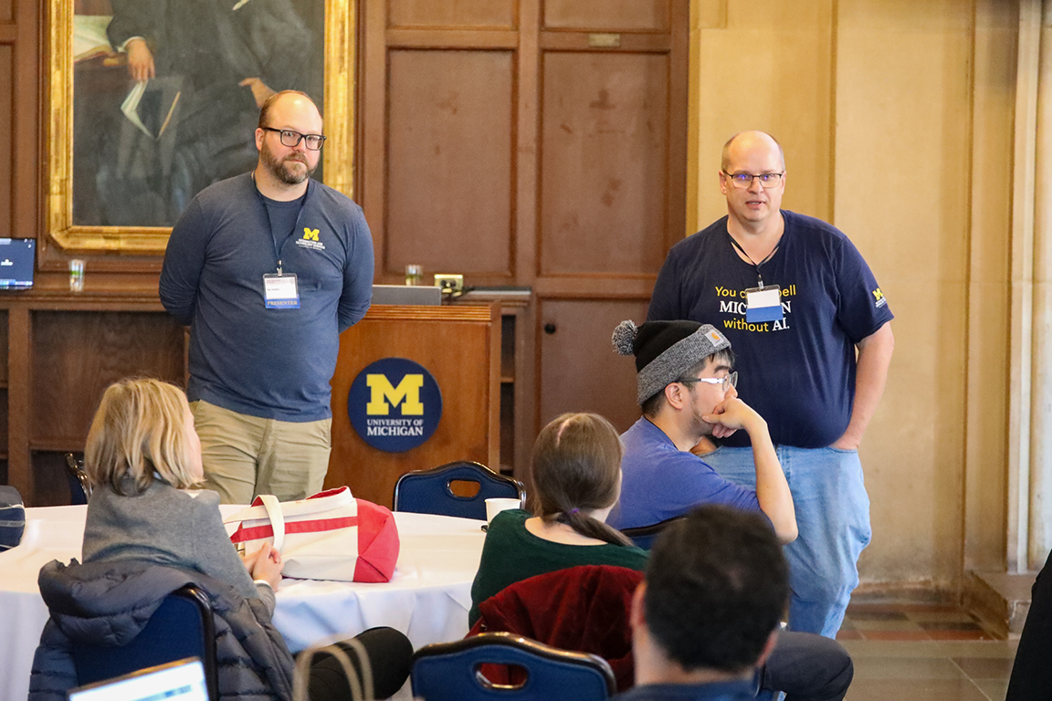 Ben Andries and Don Lambert answer questions during a UM-GPT session in the Michigan Union Pendleton Room. Photograph by Joel Iverson, ITS Marketing and Communications